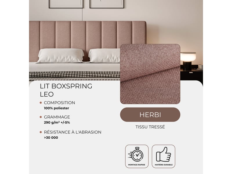  Lit coffre leo - 180x200 cm - avec matelas et surmatelas - tissu tissé chiné - rose pâle LEO - Conforama C
