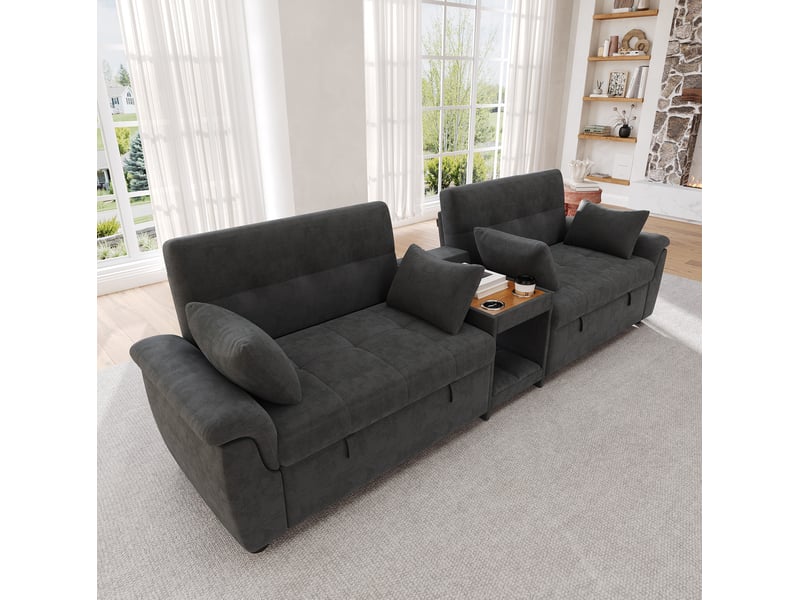 Canapé panoramique modenvie convertible 4 places en chenille gris foncé 284 x 138 x 89 cm  - Conforama D