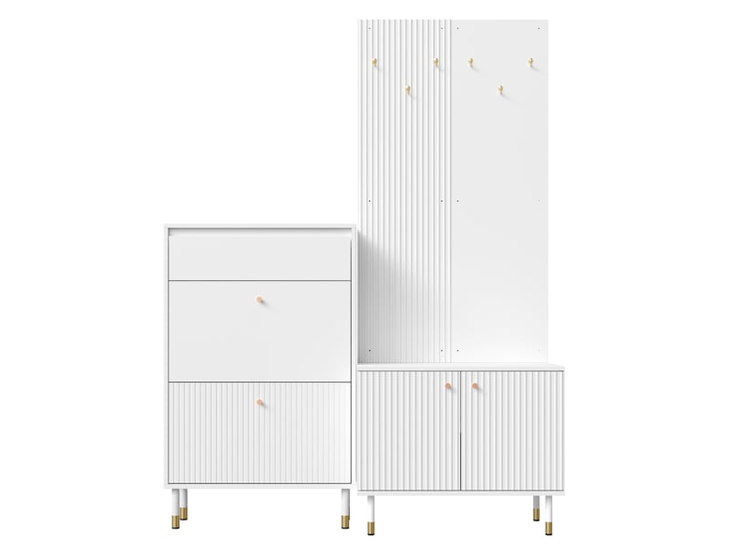  Meubles d'entrée modulaires avec 6 crochets, meuble à chaussures 2 abattants et armoire 2 portes pour hall en mdf blanc  - Conforama A