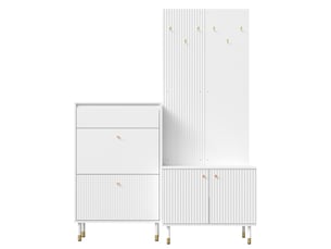 Meubles d'entrée modulaires avec 6 crochets, meuble à chaussures 2 abattants et armoire 2 portes pour hall en mdf blanc