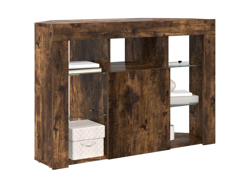  Meuble tv led d'angle 100x40x68cm chêne fumé bois d'ingénierie  - Conforama C
