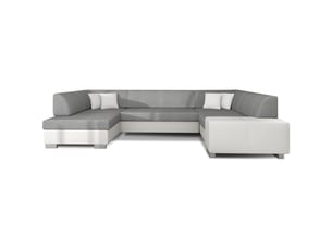 Canapé panoramique en u gris & blanc convertible 6 places havane ressorts ondulés