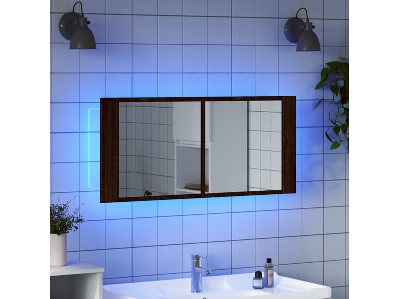 Armoire à miroir à led de bain chêne marron 100x12x45 cm - Conforama D