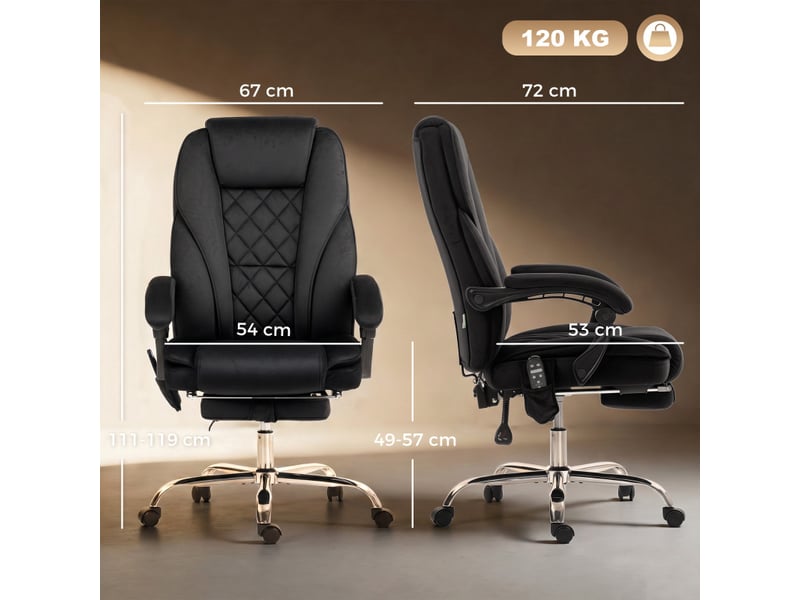  Fauteuil de bureau isolvay massant chauffant inclinable velours noir  - Conforama C