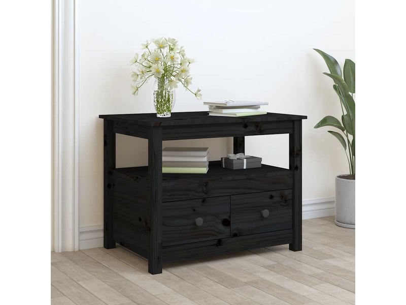  Table basse | table de salon noir 71x49x55 cm bois massif de pin  - Conforama B