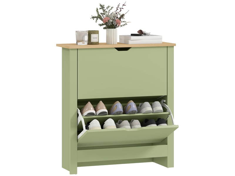  Armoire à chaussures étroite pour 12 paires avec 2 tiroirs rabattables et étagères réglables vert  - Conforama A