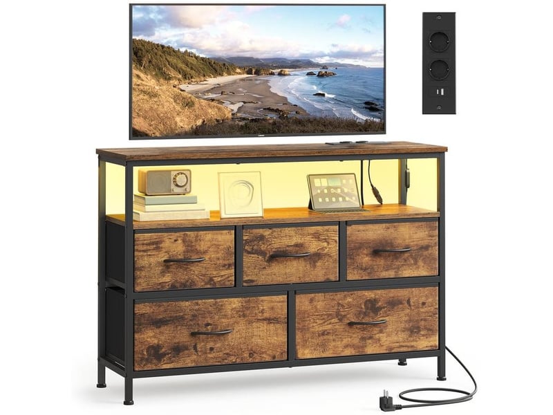  Commode de rangement industrielle avec éclairage led ajustable 30 x 98,7 x 68,1 cm en aggloméré marron rustique 12_0012911  - Conforama A