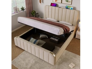 Lit coffre 140x200 cm <strong></strong>  <strong></strong> coloris beige