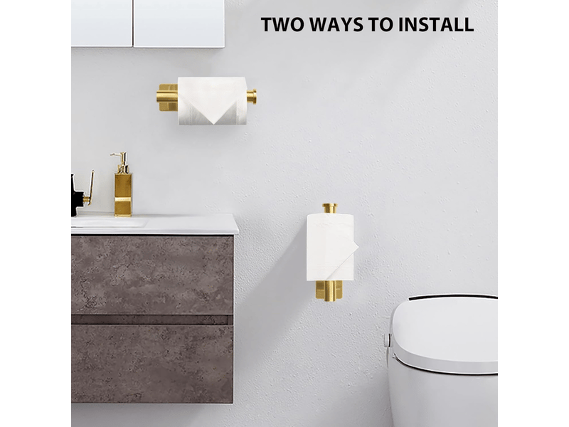 Porte-papier toilette en acier inoxydable, sans perçage, adapté à la salle de bain et à la cuisine, carré doré - Conforama D