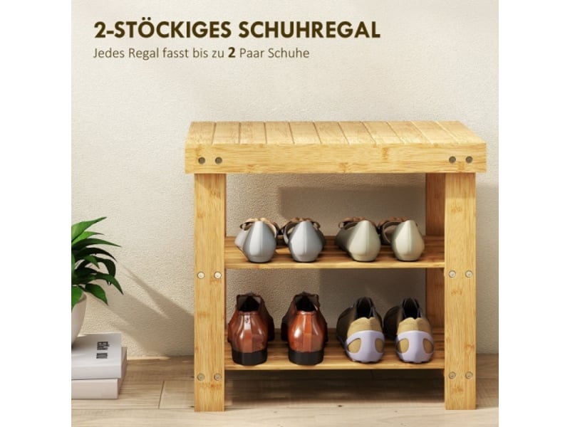  Banc à chaussures en bambou naturel avec assise et 2 étagères, 50x28x45 cm, pour entrée  - Conforama D