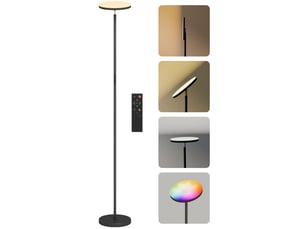 Lampadaire rgb à éclairage indirect, lampe à intensité variable avec télécommande et commande tactile, tête rotative à 350°, noir