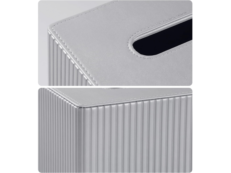  Housse de boîte à mouchoirs en cuir rayé pour salle de bain, chambre, salon, bureau - 1 pièce, argentée, 25 × 13,5 × 11 cm  - Conforama C