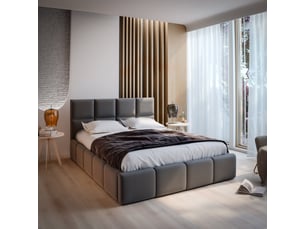 Lit coffre 200x200 cm <strong>MASSENO</strong> <strong></strong> coloris gris