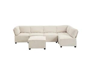 Canapé d'angle panoramique fixe HAVRYA  6 places Velours beige