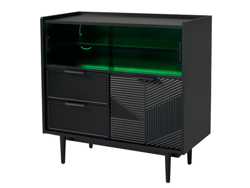  Meuble de salle de bain 80 x 35 x 80 cm – noir – rangement moderne avec porte vitrée, tiroirs et led  - Conforama A
