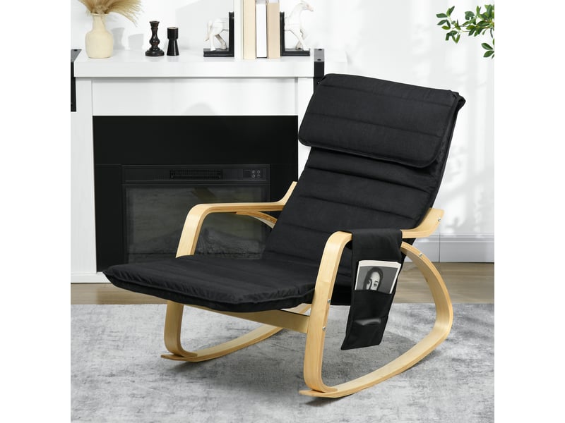  Fauteuil de relaxation avec repose-pieds, lin, 67x110x91cm, noir  - Conforama D