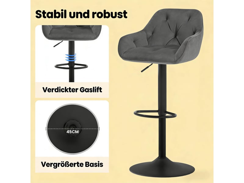  Lot de 2 tabourets de bar réglables et pivotants en velours gris foncé T5828P496322 - Conforama D