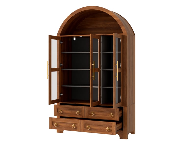  Buffet haut 3 portes vitrées et 4 tiroirs 110x40x185 cm coloris noyer  - Conforama D