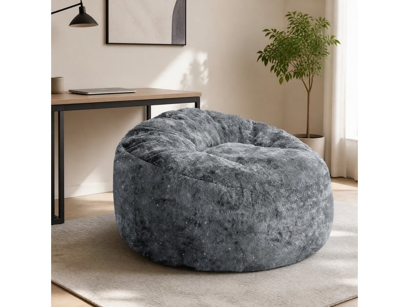  Fauteuil poire modenvie à dossier haut en flanellette gris 100 x 98 x 61 cm  - Conforama E