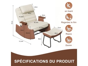 Fauteuil à bascule en velours côtelé avec repose-pieds - 81.5 x 51.5 x 81 cm-beige - chaise berçante ergonomique avec dossier réglable