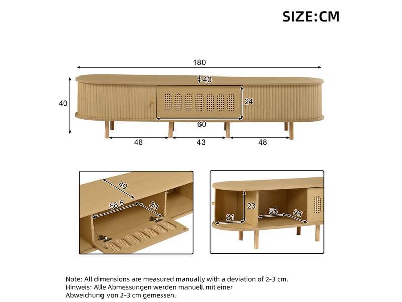  Meuble tv 180 cm avec rangement et portes tambour evryae  - Conforama E