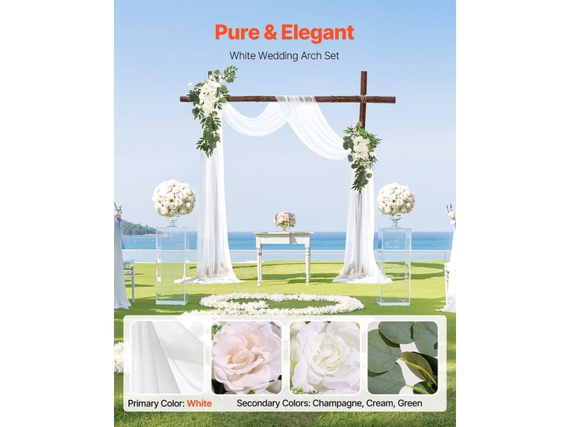  Mophorn kit de fleurs artificielles pour arche de mariage, arche de mariage blanche avec rideaux, 2 compositions florales, 1 rideau transparent  - Conforama C