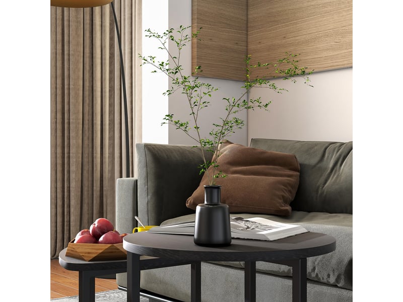  Tables basses gigognes avec 2 plateaux et structure emboîtable, style industriel, en panneau et métal noir, pour salon  - Conforama B
