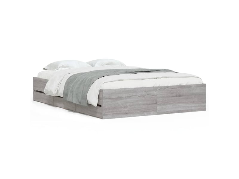 Lit double- lit adulte - cadre de lit avec tiroirs sans matelas sonoma gris 135x190 cm - Conforama A