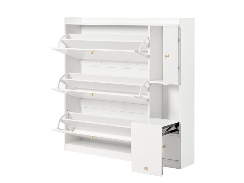  Meuble à chaussures basculant - meuble d’entrée avec 3 tiroirs et rangement intégré - banc multifonction pour couloir ou entrée - blanc - 119x24x122 cm  - Conforama A