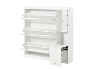 Meuble à chaussures basculant - meuble d’entrée avec 3 tiroirs et rangement intégré - banc multifonction pour couloir ou entrée - blanc - 119x24x122 cm
