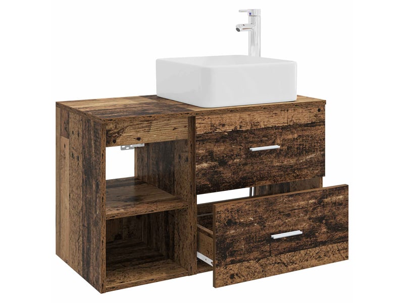 Ensemble de mobilier de salle de bain 2 pcs bois ancien shl1377 - Conforama D