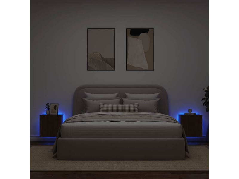  Lot de 2 meuble tv mural avec lumières led chêne marron 40,5x35x40 cm  - Conforama C
