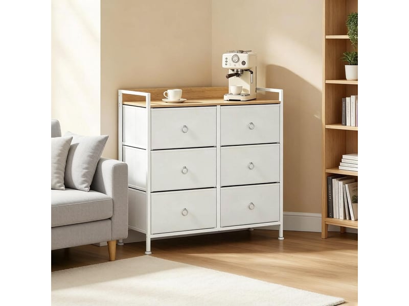 Meuble de rangement, avec 6 tiroirs et structure métal et tissu, pieds réglables, pour entrée et salon, 80×29×78 cm  - Conforama D