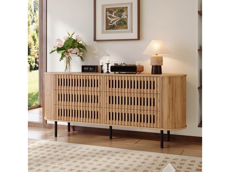  Buffet 160x40x70 cm à 6 tiroirs en mdf couleur bois naturel  - Conforama C