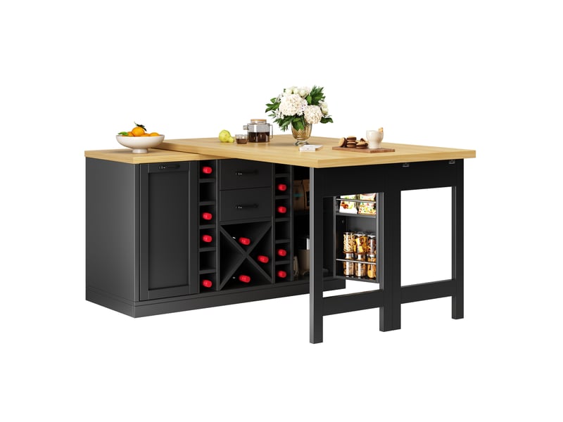 Îlot de cuisine rotatif 360° 120-223x40x73.8 cm noir avec rangement - Conforama A