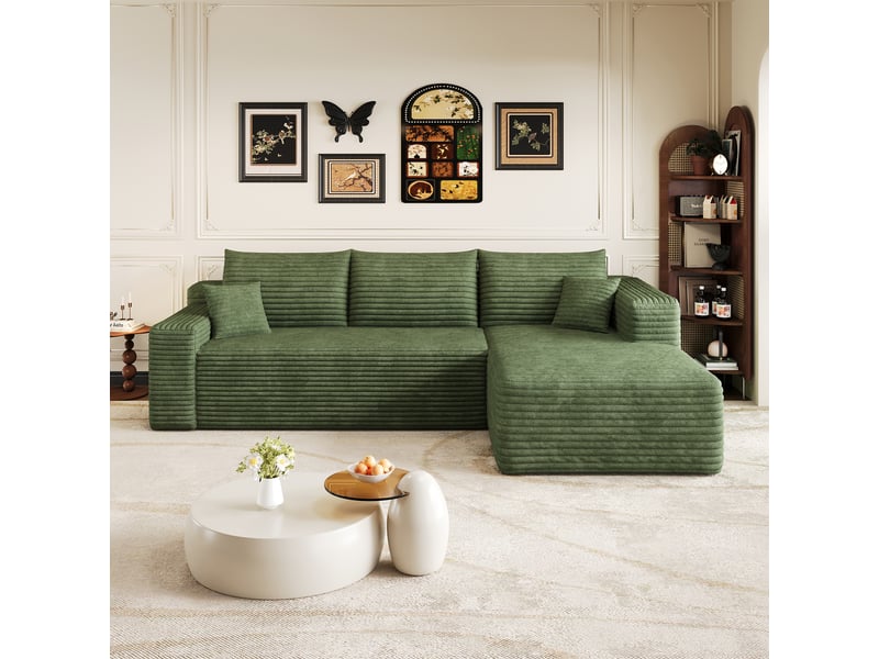 Canapé d'angle en l 241x151x58 cm,design nuage, prêt à l'emploi sans montage, velours côtelé, vert ABC - Conforama B