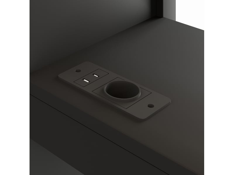  Lit mezzanine gaming 140x200 cm noir en bois, avec bureau, armoire ouverte, led, usb et rangements, sans matelas  - Conforama D