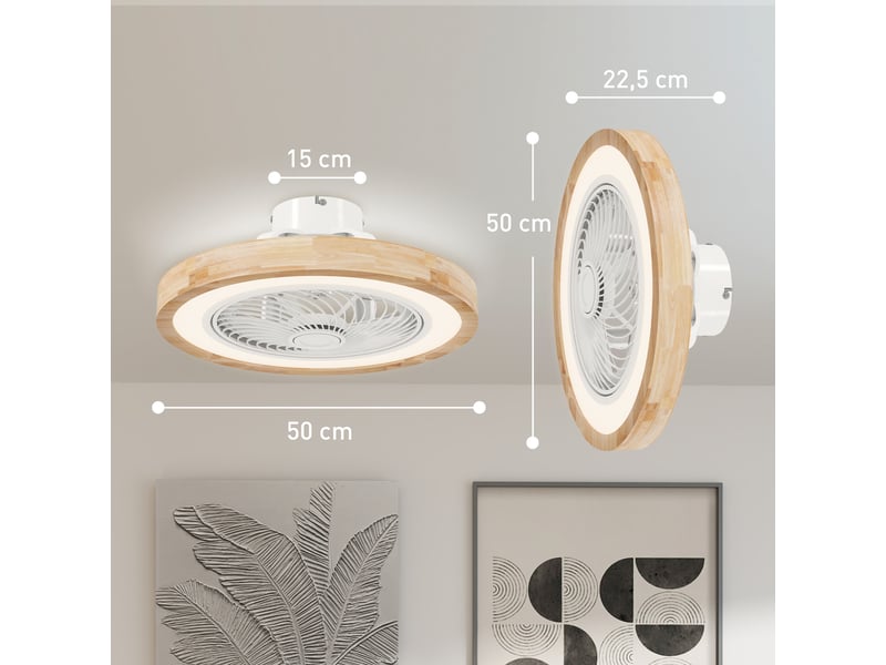  Ventilateur de plafond avec lumière led, moteur dc réversible 6 vitesses, télécommande et minuterie pour salon et chambre  - Conforama C