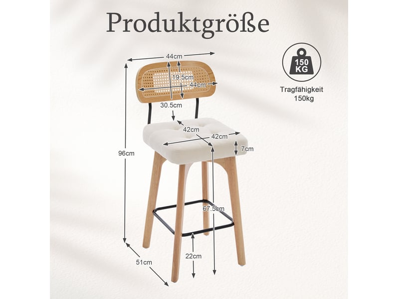  Lot de 2 tabourets de bar pivotants 360° en chenille beige avec dossier  - Conforama C
