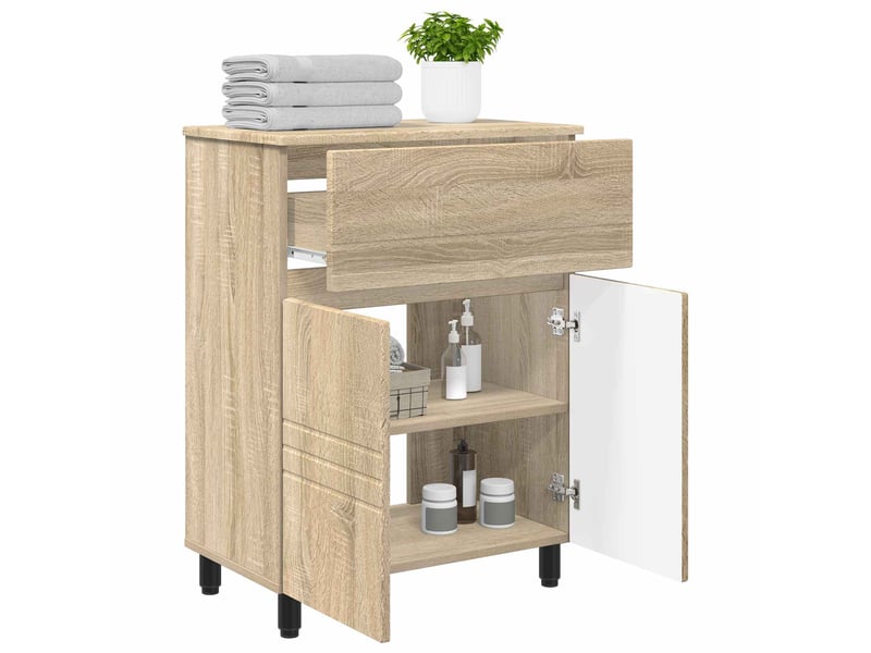  Unité de vanité de salle de bain, meuble de rangement chêne sonoma 60x35x80 cm  - Conforama C