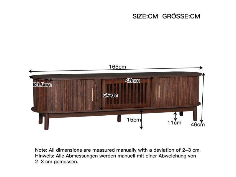  Meuble tv bas marron 165 x 39,5 x 46 cm en mdf, portes coulissantes et abattante  - Conforama C