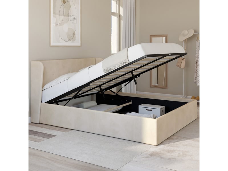 Lot de 4 chaises camille en métal effet bois et tissu beige avec accoudoirs  - Conforama E