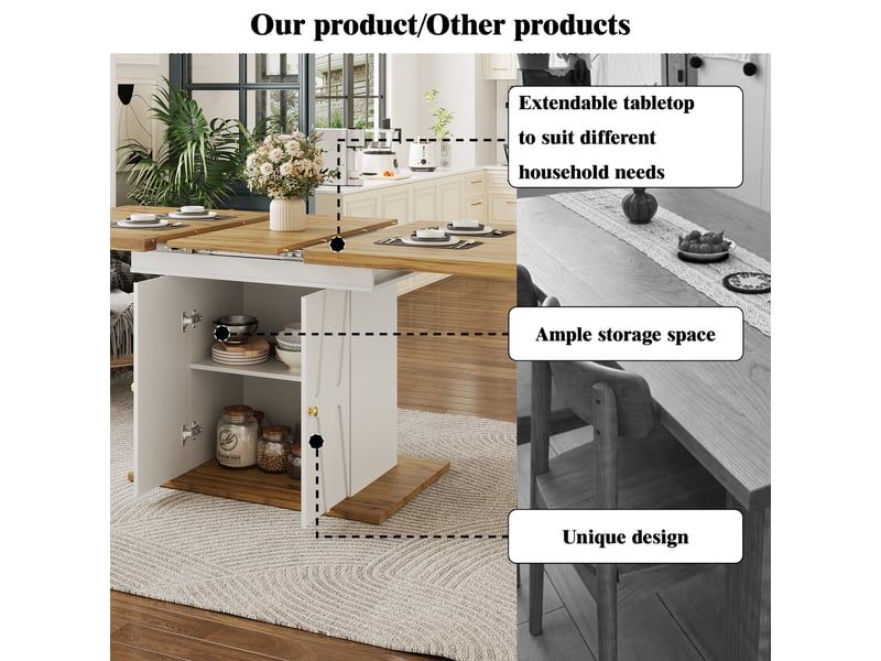  Table extensible avec rangement intégré pour cuisine en mdf 110(140)×70×76,5 cm blanc  - Conforama C