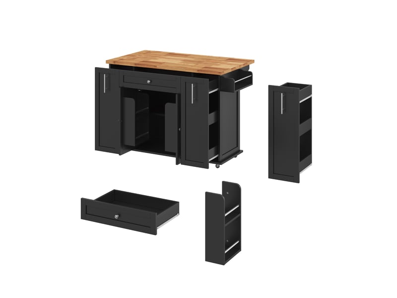  Îlot de cuisine mobile,120x70x87 cm,avec plateau rabattable,mdf,noir et naturel  - Conforama D