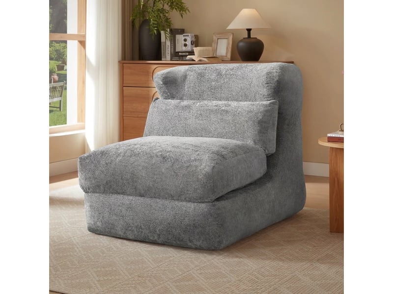  Fauteuil paresseux gris canapé sans armature en mousse convertible en chaise longue 90x118x86cm  - Conforama D