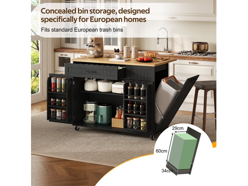  Desserte de cuisine 130 x 70 x 93 cm noir en mdf, plateau rabattable et rangement mobile à roulettes  - Conforama E