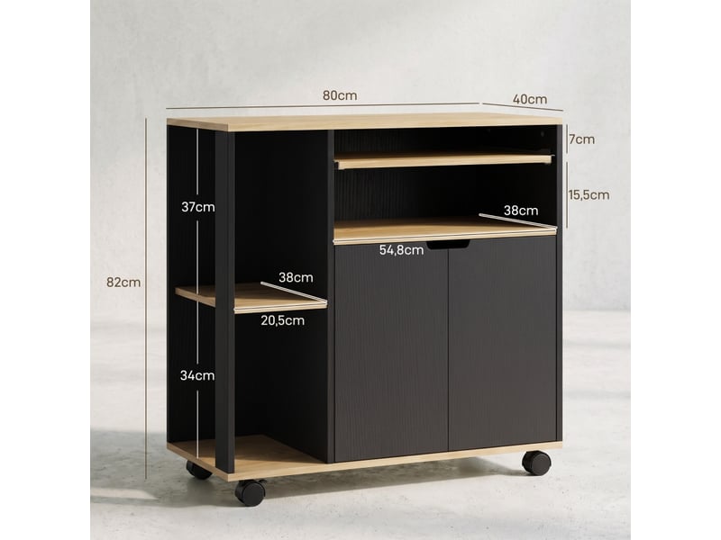  Desserte de cuisine avec 1 armoire à 2 portes, étagère réglable et roulettes freinées, pour cuisine, 80 × 40 × 82 cm  - Conforama D