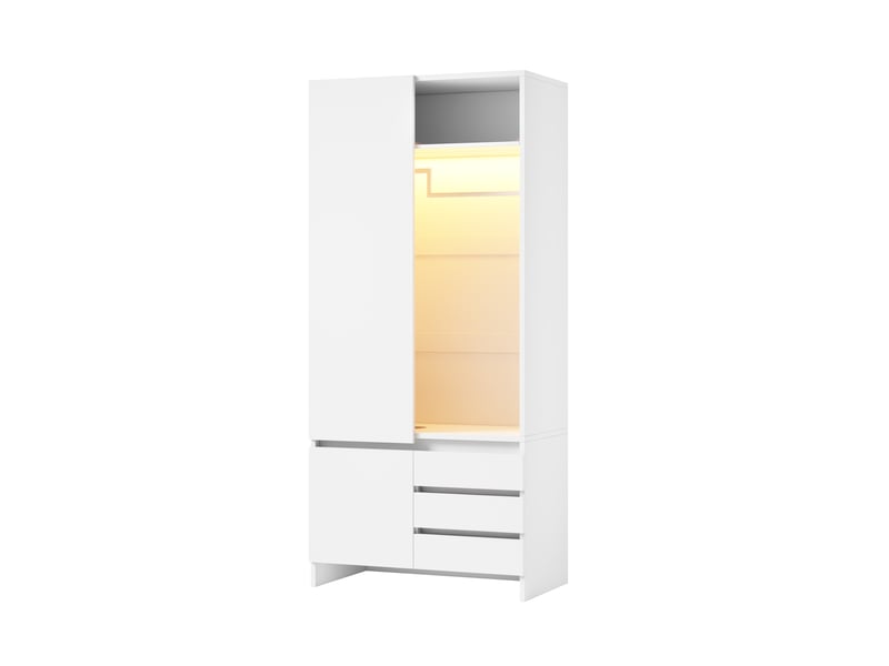  Armoire de chambre blanche avec panier à linge et led 90x50x200 cm  - Conforama W