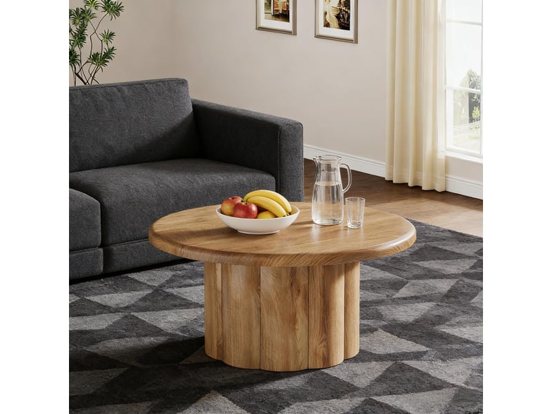  Table basse ronde design tambour cannelé en mdf marron ø80 x 45,5 cm  - Conforama B