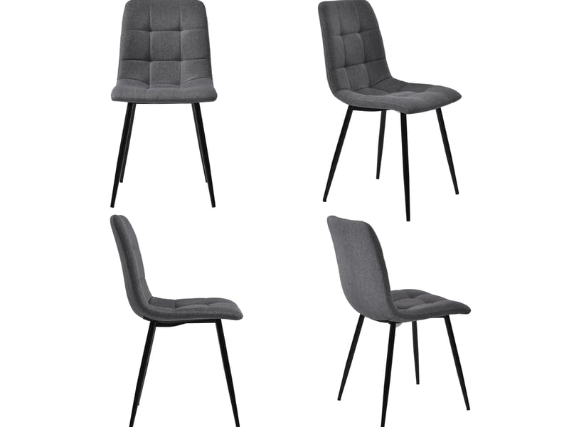  Ensemble table et 4 chaises moderne, plateau rectangulaire effet marbre, sièges en tissu gris foncé pour repas  - Conforama E
